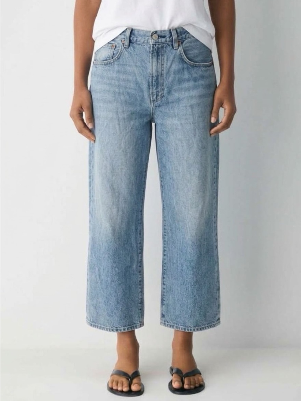 Denim Forum Farrah High Rise Straight Leg Jeans Size 31 Cropped Light Wash Fall
